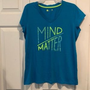 Xersion aqua with lime green “Mind Matter” tee